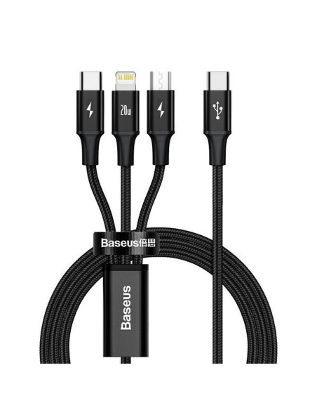 BASEUS Câble 3-en-1 Type C vers Micro USB / Lightning / Type C 20W CAMLT-SC01 1.5 m noir