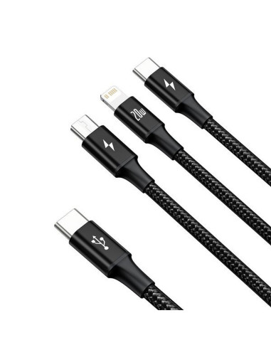 BASEUS Câble 3-en-1 Type C vers Micro USB / Lightning / Type C 20W CAMLT-SC01 1.5 m noir