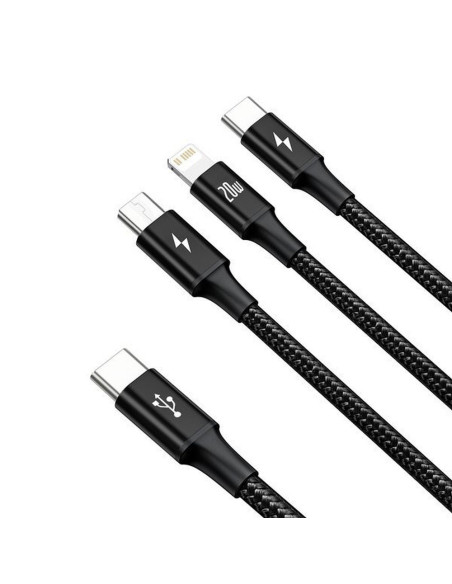 BASEUS Câble 3-en-1 Type C vers Micro USB / Lightning / Type C 20W CAMLT-SC01 1.5 m noir