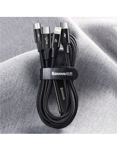 BASEUS Câble 3-en-1 Type C vers Micro USB / Lightning / Type C 20W CAMLT-SC01 1.5 m noir