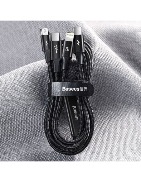 BASEUS Câble 3-en-1 Type C vers Micro USB / Lightning / Type C 20W CAMLT-SC01 1.5 m noir
