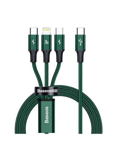 BASEUS Câble 3-en-1 Type C vers Micro USB / Lightning / Type C PD 20W CAMLT-SC06 1.5 m vert