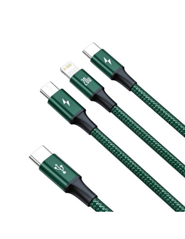 BASEUS Câble 3-en-1 Type C vers Micro USB / Lightning / Type C PD 20W CAMLT-SC06 1.5 m vert