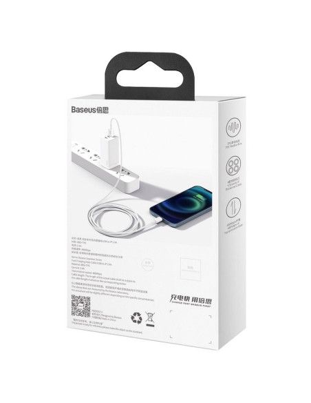BASEUS cable USB pour Apple Lightning 8-pin 2,4A Superior Series Fast Charging CALYS-A02 1m blanc