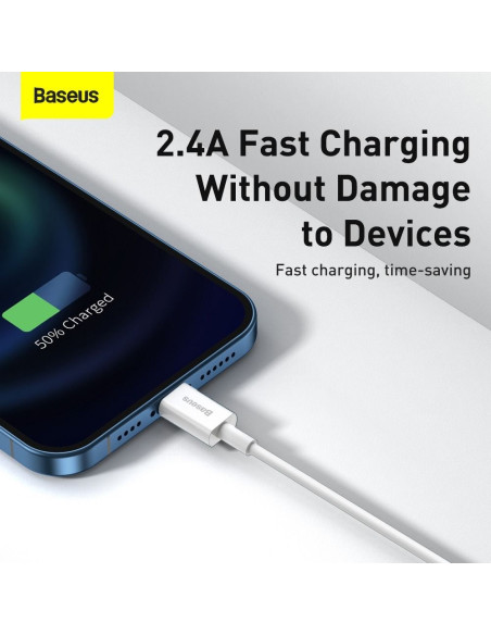 BASEUS cable USB pour Apple Lightning 8-pin 2,4A Superior Series Fast Charging CALYS-B02 1,5m blanc
