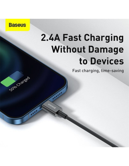 BASEUS cable USB pour Apple Lightning 8-pin 2,4A Superior Series Fast Charging CALYS-C01 2m noir