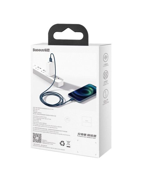 BASEUS Câble USB A vers Lightning 2.4A supérieur CALYS-C03 2m bleu