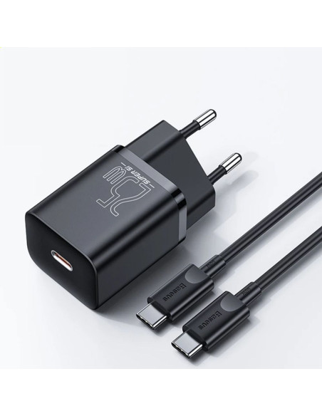 Chargeur secteur BASEUS Type C + câble Type C vers Type C PD QC3.0 3A 25W TZCCSUP-L01 noir