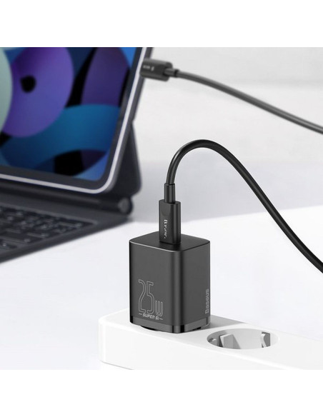 Chargeur secteur BASEUS Type C + câble Type C vers Type C PD QC3.0 3A 25W TZCCSUP-L01 noir