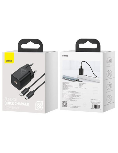 Chargeur secteur BASEUS Type C + câble Type C vers Type C PD QC3.0 3A 25W TZCCSUP-L01 noir