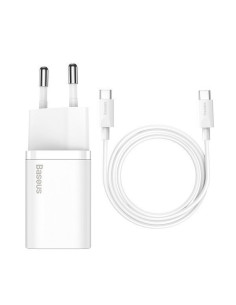 Chargeur secteur BASEUS Type C + câble Type C vers Type C PD QC3.0 3A 25W TZCCSUP-L02 blanc