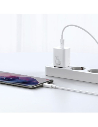 Chargeur secteur BASEUS Type C + câble Type C vers Type C PD QC3.0 3A 25W TZCCSUP-L02 blanc