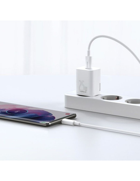 Chargeur secteur BASEUS Type C + câble Type C vers Type C PD QC3.0 3A 25W TZCCSUP-L02 blanc