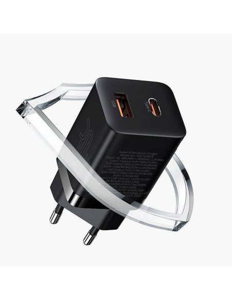 BASEUS USB A + Type C PD QC3.0 Chargeur secteur 30W CCSUPP-E01/CCCJG30UE noir