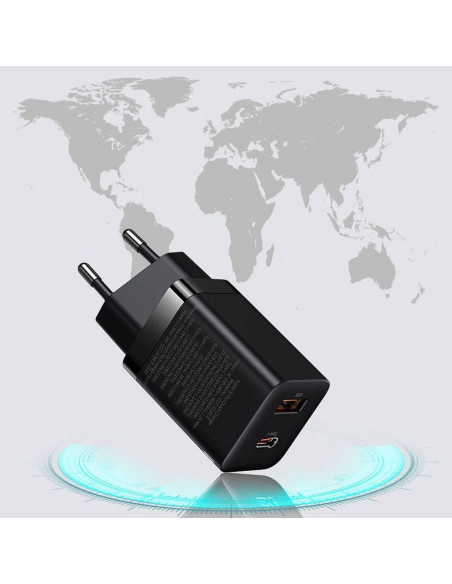 BASEUS USB A + Type C PD QC3.0 Chargeur secteur 30W CCSUPP-E01/CCCJG30UE noir