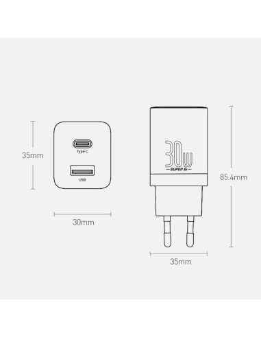 BASEUS USB A + Type C PD QC3.0 Chargeur secteur 30W CCSUPP-E01/CCCJG30UE noir
