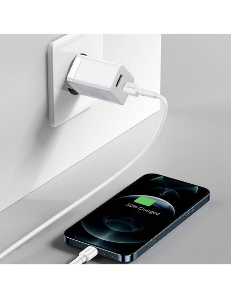BASEUS USB A + Type C PD QC3.0 Chargeur secteur 30W CCSUPP-E02/CCCJG30UE blanc