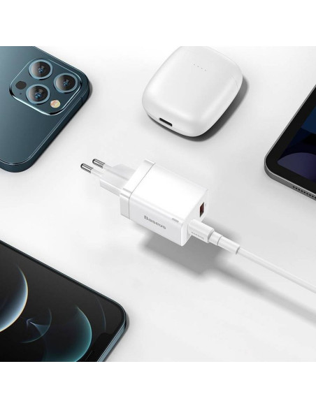 BASEUS USB A + Type C PD QC3.0 Chargeur secteur 30W CCSUPP-E02/CCCJG30UE blanc