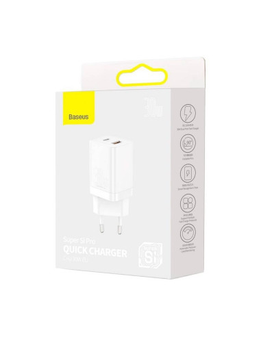 BASEUS USB A + Type C PD QC3.0 Chargeur secteur 30W CCSUPP-E02/CCCJG30UE blanc