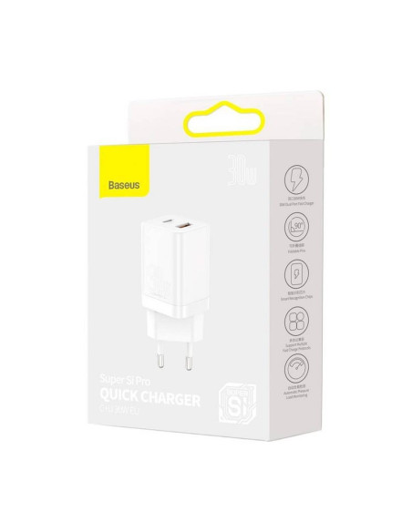 BASEUS USB A + Type C PD QC3.0 Chargeur secteur 30W CCSUPP-E02/CCCJG30UE blanc