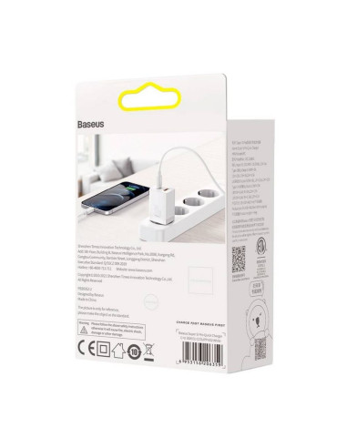 BASEUS USB A + Type C PD QC3.0 Chargeur secteur 30W CCSUPP-E02/CCCJG30UE blanc