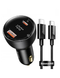 BASEUS chargeur de voiture USB A + Type C avec écran + câble Type C vers Type C PD3.0 QC4.0 5A 100W TZCCZX-01 noir