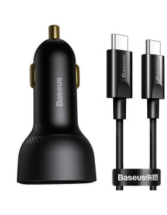 BASEUS chargeur de voiture USB A + Type C avec écran + câble Type C vers Type C PD3.0 QC4.0 5A 100W TZCCZX-01 noir 2