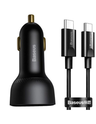 BASEUS chargeur de voiture USB A + Type C avec écran + câble Type C vers Type C PD3.0 QC4.0 5A 100W TZCCZX-01 noir