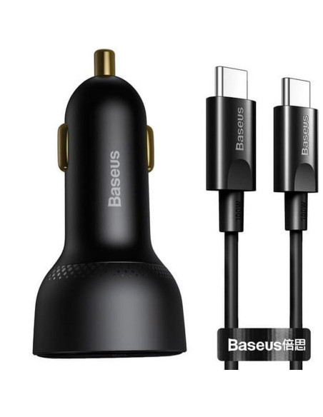 BASEUS chargeur de voiture USB A + Type C avec écran + câble Type C vers Type C PD3.0 QC4.0 5A 100W TZCCZX-01 noir