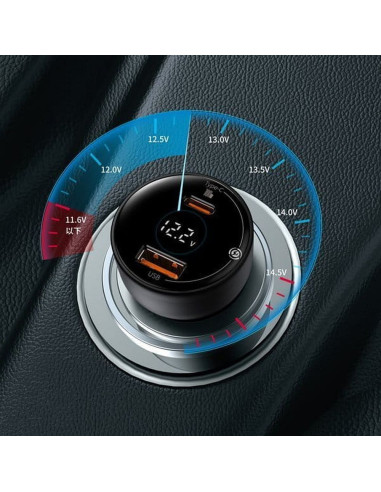 BASEUS chargeur de voiture USB A + Type C avec écran + câble Type C vers Type C PD3.0 QC4.0 5A 100W TZCCZX-01 noir