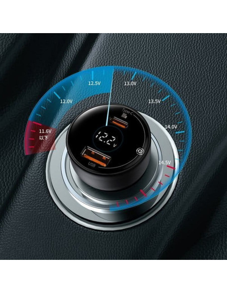 BASEUS chargeur de voiture USB A + Type C avec écran + câble Type C vers Type C PD3.0 QC4.0 5A 100W TZCCZX-01 noir
