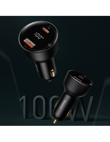 BASEUS chargeur de voiture USB A + Type C avec écran + câble Type C vers Type C PD3.0 QC4.0 5A 100W TZCCZX-01 noir