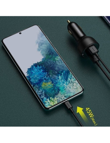 BASEUS chargeur de voiture USB A + Type C avec écran + câble Type C vers Type C PD3.0 QC4.0 5A 100W TZCCZX-01 noir