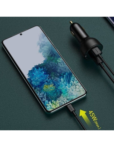 BASEUS chargeur de voiture USB A + Type C avec écran + câble Type C vers Type C PD3.0 QC4.0 5A 100W TZCCZX-01 noir