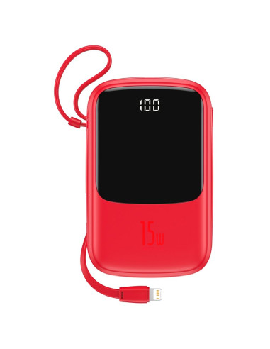 BASEUS powerbank 10 000 mAh avec câble Lightning intégré + câble USB A vers Type C PD QC3.0 3A 15W PPQD-B09 rouge
