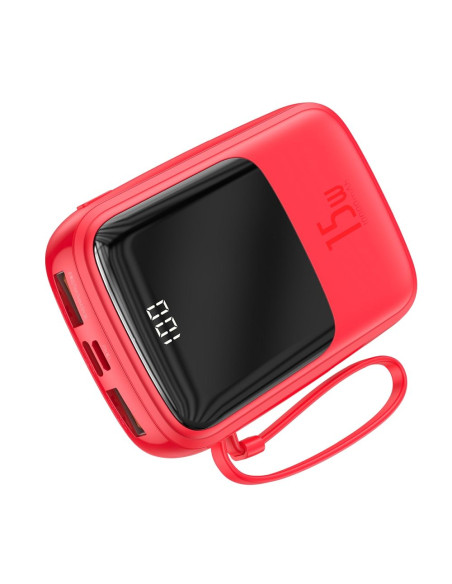 BASEUS powerbank 10 000 mAh avec câble Lightning intégré + câble USB A vers Type C PD QC3.0 3A 15W PPQD-B09 rouge