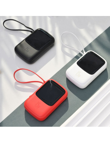 BASEUS powerbank 10 000 mAh avec câble Lightning intégré + câble USB A vers Type C PD QC3.0 3A 15W PPQD-B09 rouge