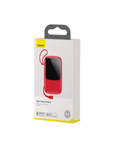 BASEUS powerbank 10 000 mAh avec câble Lightning intégré + câble USB A vers Type C PD QC3.0 3A 15W PPQD-B09 rouge