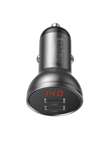Chargeur voiture Digital Display numérique BASEUS 2xUSB 4.8A gris CCBX-0G