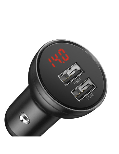 Chargeur voiture Digital Display numérique BASEUS 2xUSB 4.8A gris CCBX-0G