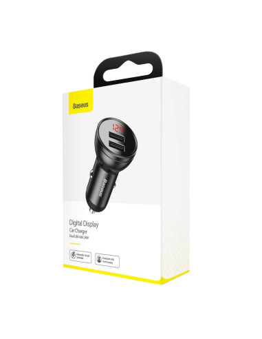 Chargeur voiture Digital Display numérique BASEUS 2xUSB 4.8A gris CCBX-0G