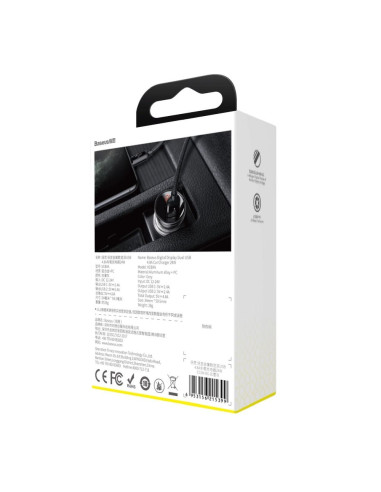 Chargeur voiture Digital Display numérique BASEUS 2xUSB 4.8A gris CCBX-0G