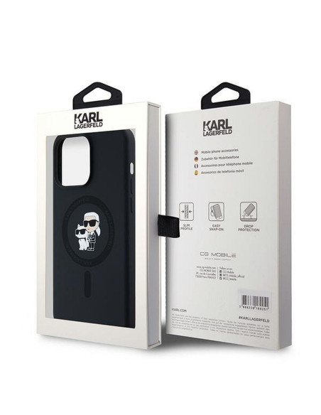 KARL LAGERFELD case for IPHONE 15 Pro Max compatible with MagSafe KLHMP15XSCMKCRHK (Silicone KC Body Ring) black