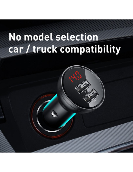 BASEUS Chargeur de voiture 2xUSB 4,8A 24W Digital Display + câble USB 3-en-1 (Micro / Lightning 8-pin / Type C) 1,2 mètres noir 