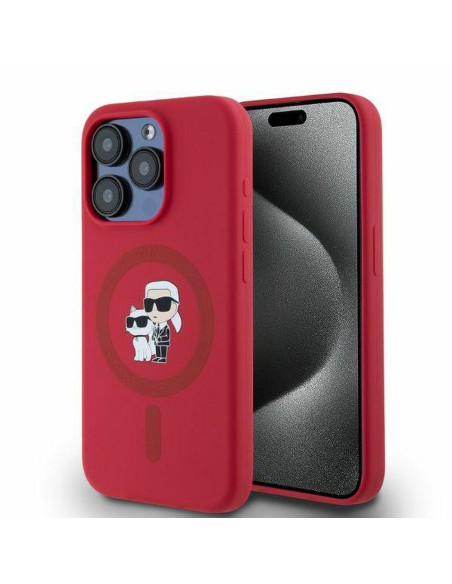 KARL LAGERFELD case for IPHONE 15 Pro compatible with MagSafe KLHMP15LSCMKCRHR (Silicone KC Body Ring) red