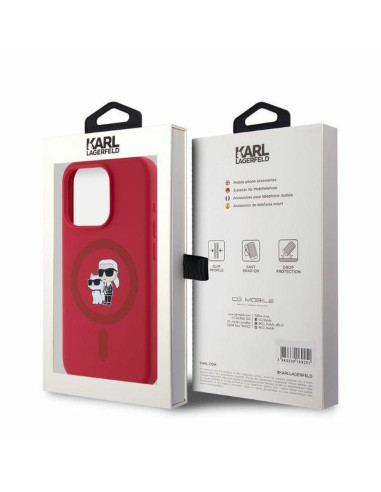KARL LAGERFELD case for IPHONE 15 Pro compatible with MagSafe KLHMP15LSCMKCRHR (Silicone KC Body Ring) red