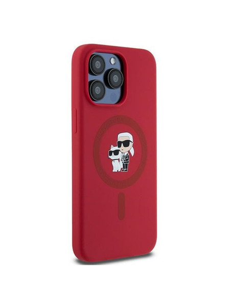 KARL LAGERFELD case for IPHONE 15 Pro Max compatible with MagSafe KLHMP15XSCMKCRHR (Silicone KC Body Ring) red