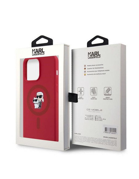 KARL LAGERFELD case for IPHONE 15 Pro Max compatible with MagSafe KLHMP15XSCMKCRHR (Silicone KC Body Ring) red