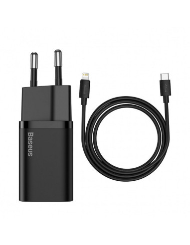 BASEUS chargeur secteur Type C + câble Type C vers Lightning PD QC3.0 3A 20W TZCCSUP-B01/CCCJGCE-D noir