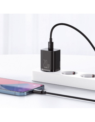 BASEUS chargeur secteur Type C + câble Type C vers Lightning PD QC3.0 3A 20W TZCCSUP-B01/CCCJGCE-D noir
